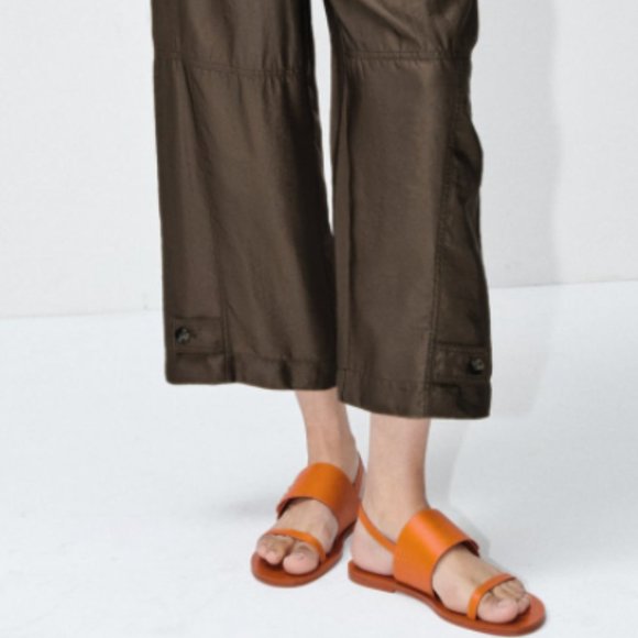 ZARA 100% LEATHER ORANGE KNOTTED FLAT LEATHER SANDALS - Picture 3 of 9